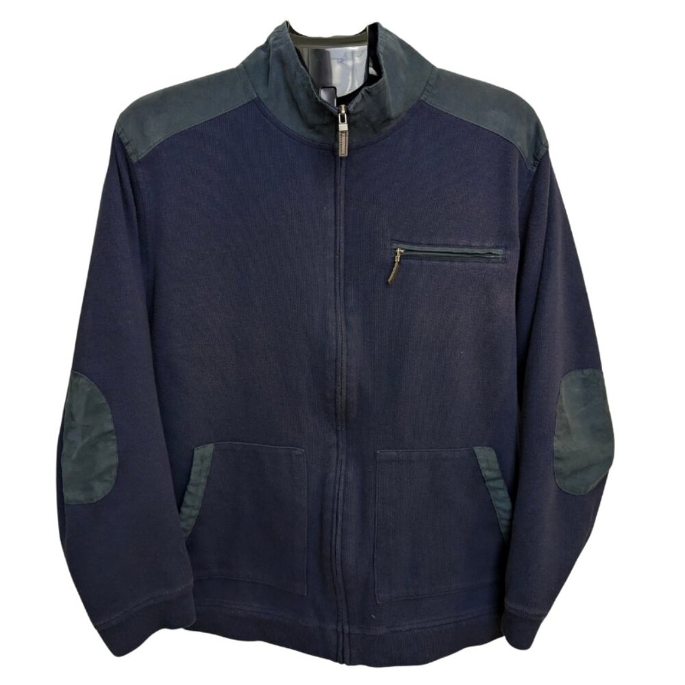 Tasso Elba Men's Navy Blue Elbow Patch Faux-Suede Trim Knit Jacket XXL